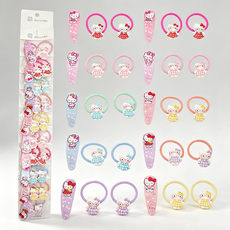 10PCS Hello Kitty Printed BB Clip Hair Ties Mixed
