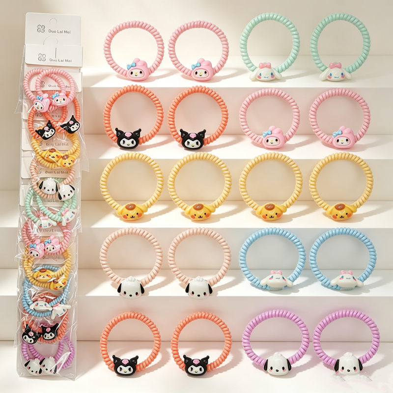 10-Piece Sanrio Solid Color Telephone Cord Hairpin