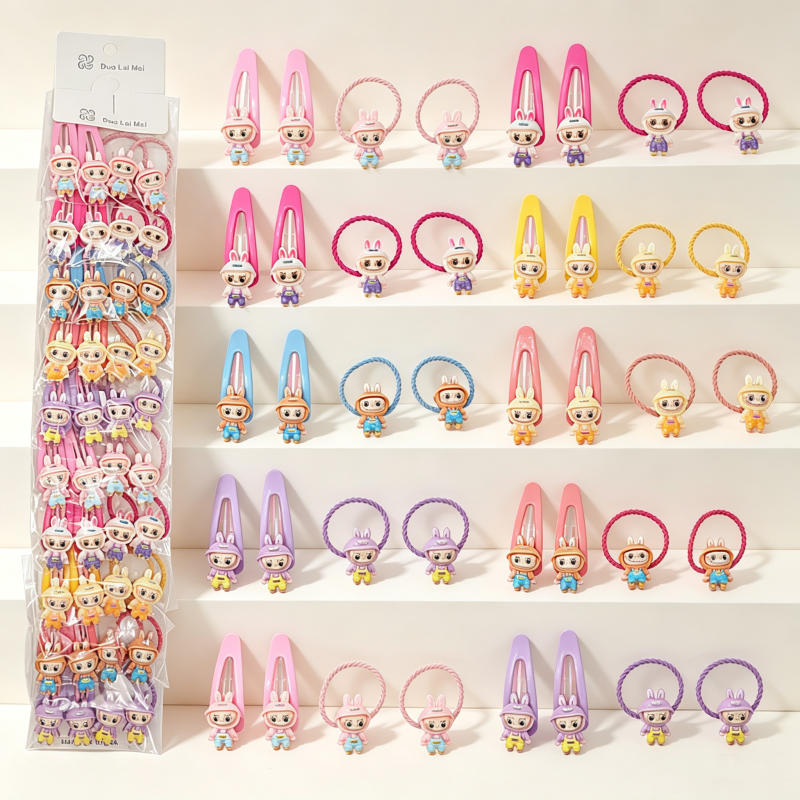 10PCS Large Labubu Small Hair Ties BB Clip Mixed