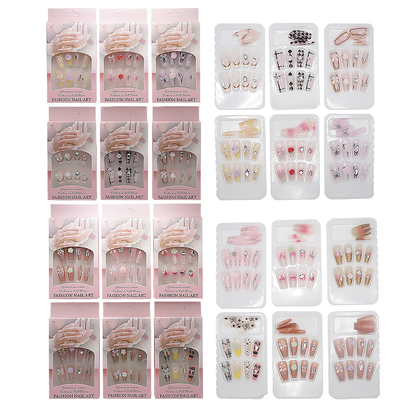 12PCS Nail Tips with Rhinestones 12